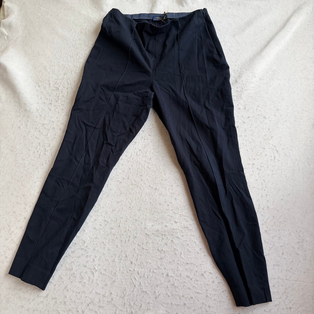 Polo Ralph Lauren Trousers Womens 12 Navy Blue Slim Leg Side Zip
